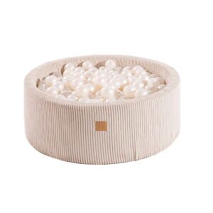 Acceuil round ball pit with 200 pearl balls, 90x30cm velvet ecru